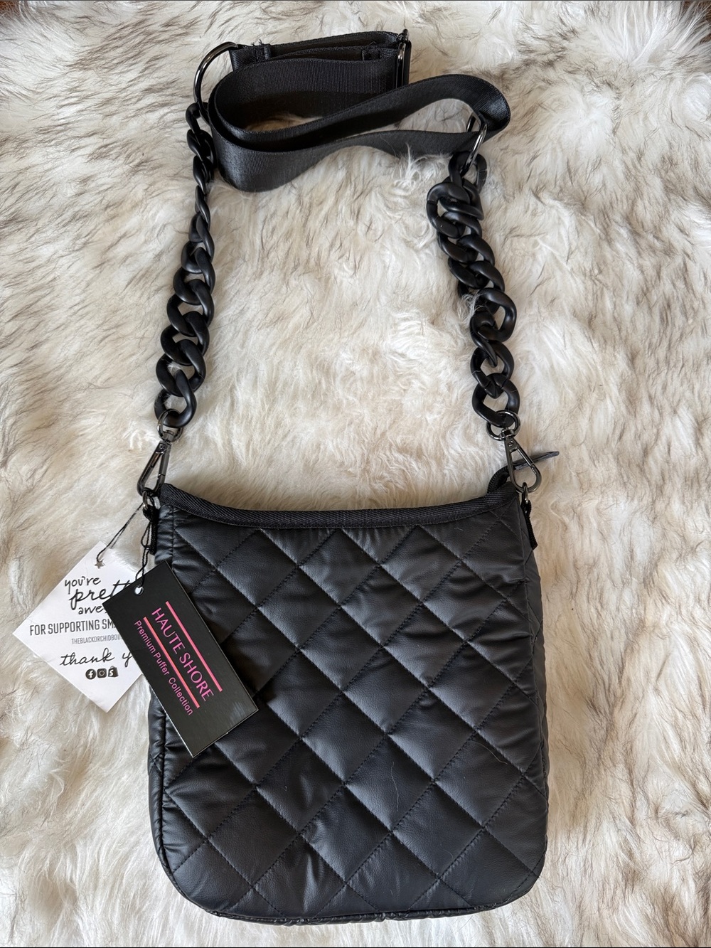HAUTE SHORE Black Quilted Crossbody with Chunky Chain Strap